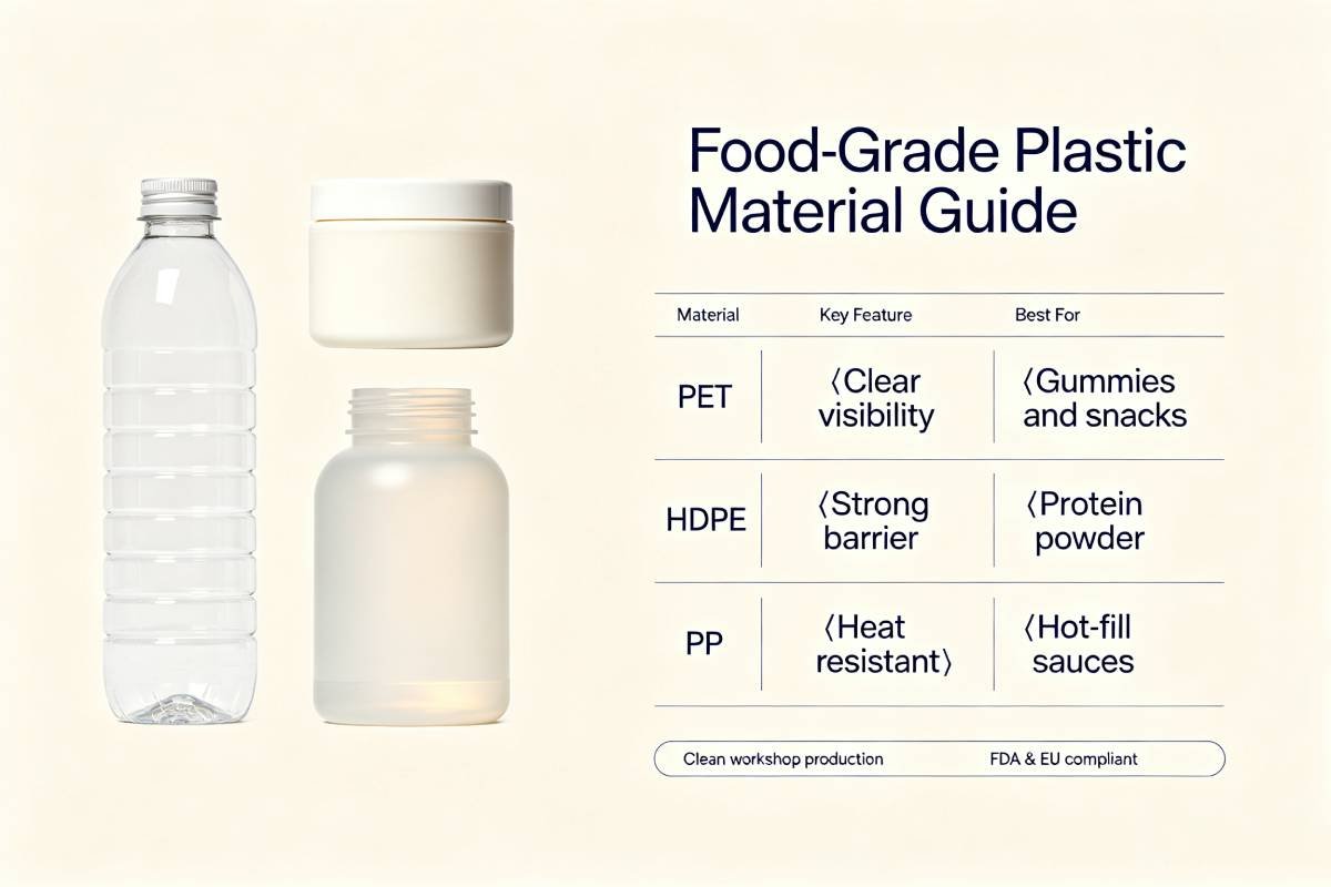 Food-Grade Plastic Packaging Materials: PET vs HDPE vs PP for Food & Nutraceutical Products