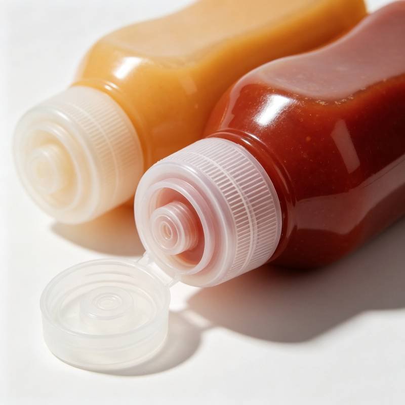 Leak proof nozzle cap of squeeze sauce plastic bottle