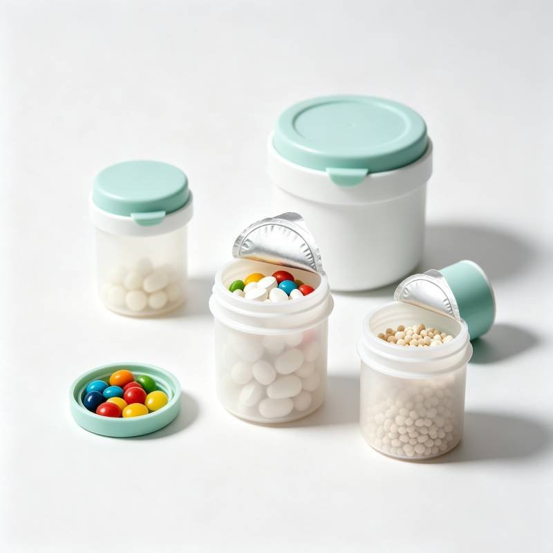 Mini plastic container for candy and pill packaging