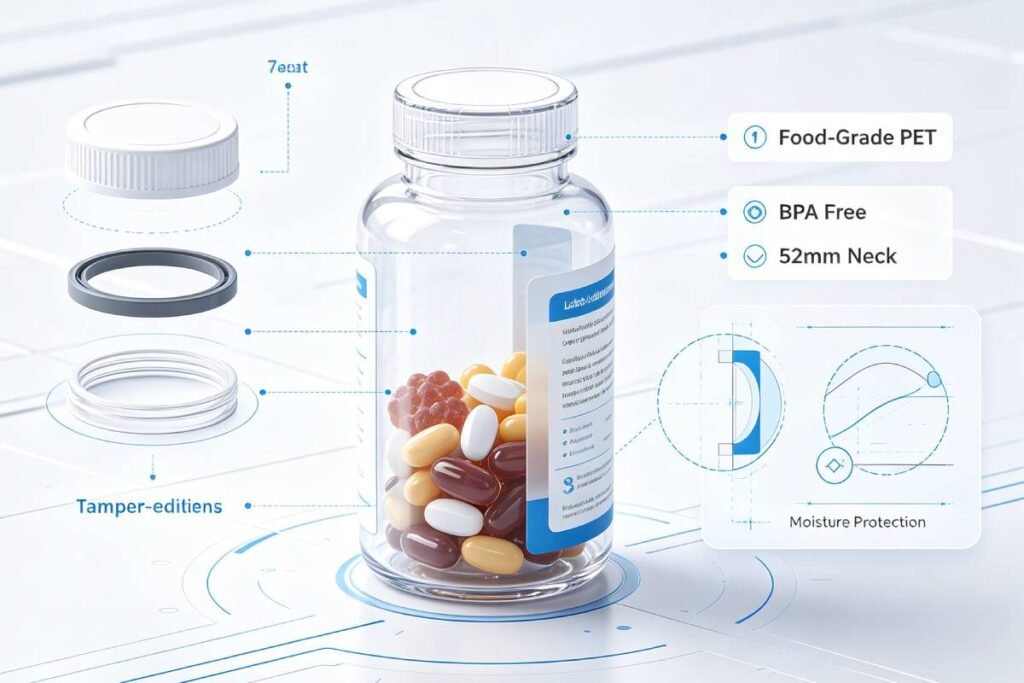 PET Bottles details for Vitamin & Gummy Packaging