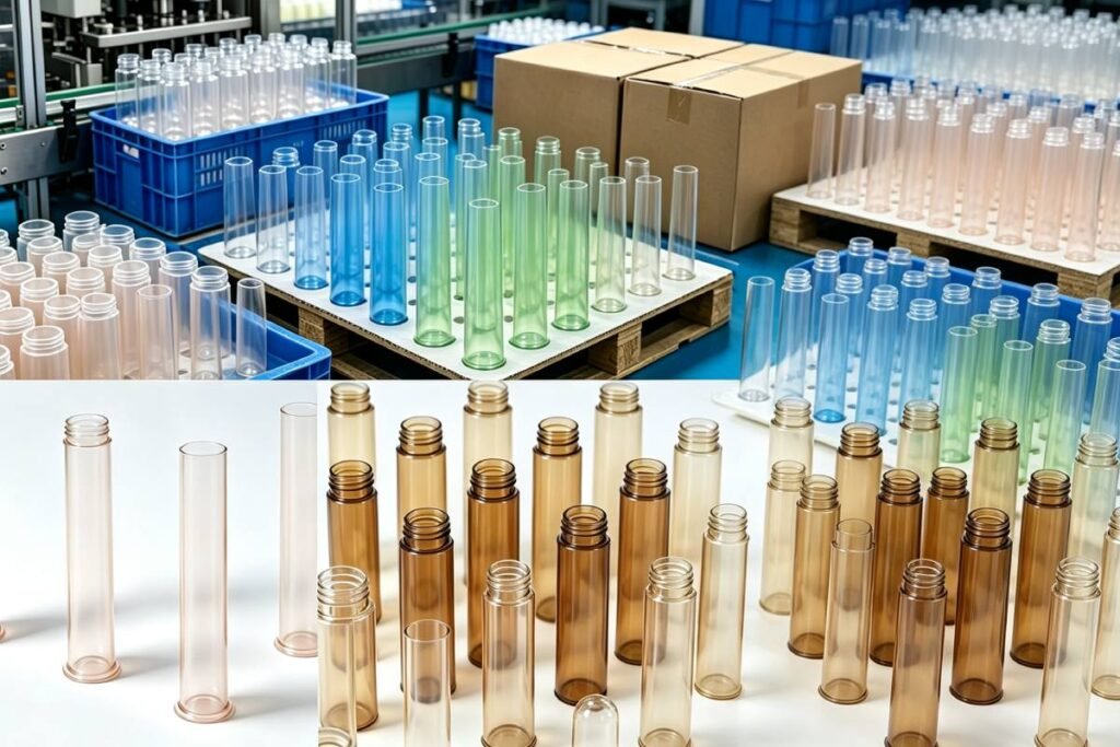 Assorted Colored PET Bottle Preforms Close-Up Real Shot