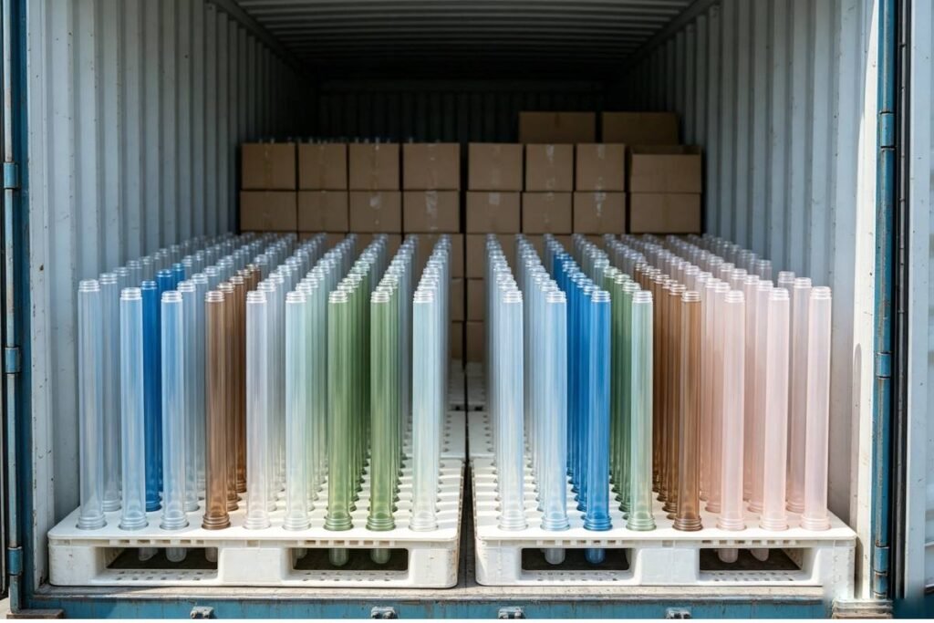Neat Packed PET Preforms Warehouse & Shipping Loading Scene