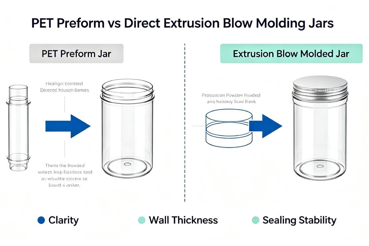 PET Preform vs Direct Extrusion Blow Molding Jars: Which Is Better for Protein Powder Packaging?