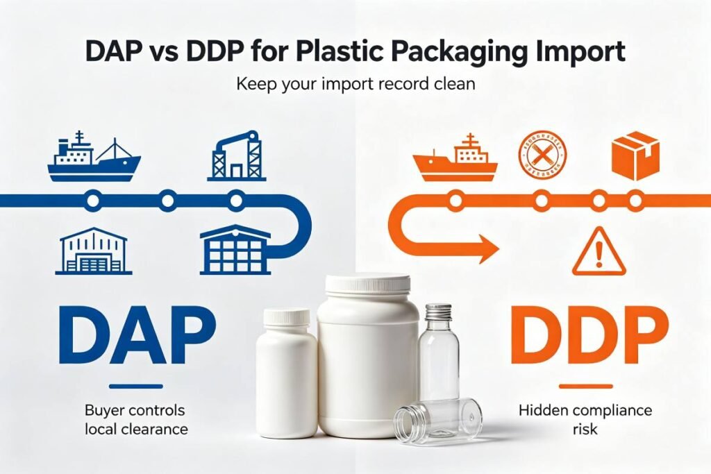 Safe shipping term comparison for food grade plastic bottles, protein powder jars and PET preforms import