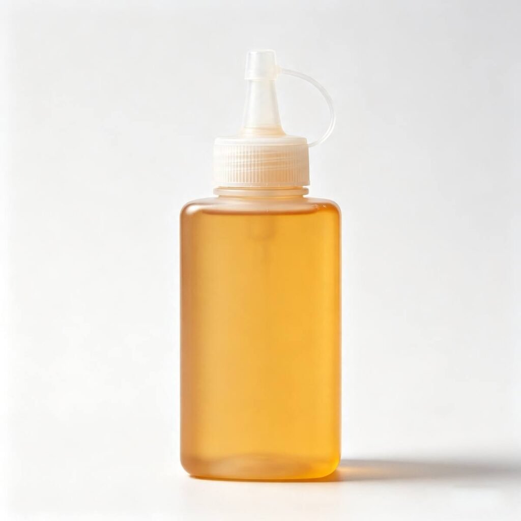Food grade PP squeeze bottle with silicone valve flip cap, used for honey, maple syrup and thick sauce packaging