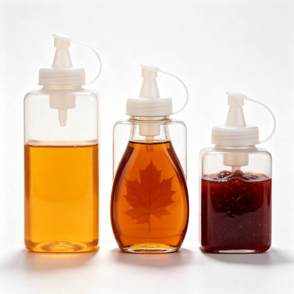 200ml,300ml,500ml food grade PP squeeze bottles with silicone valve flip cap, full size range for food packaging