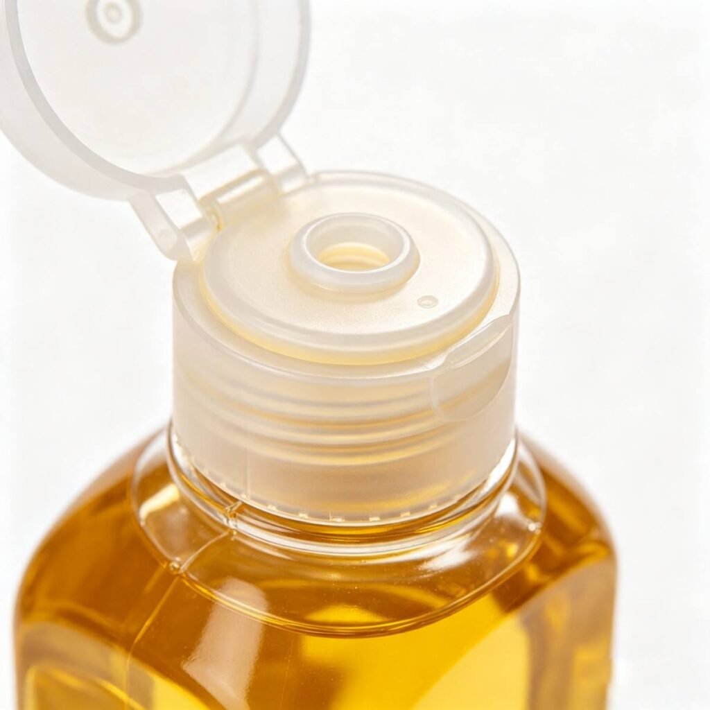 Leak-proof flip cap PP squeeze bottle for edible oil and liquid tallow, anti oil seepage sealing structure closeup