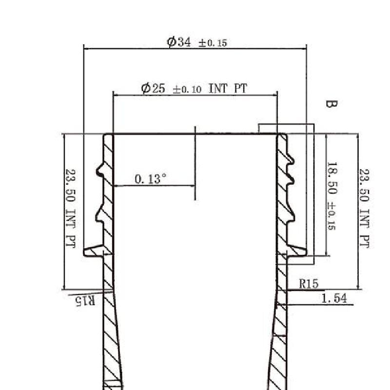 Technical dimension drawing of 30‑25 (3025) 30mm PET preform with full neck and body specs