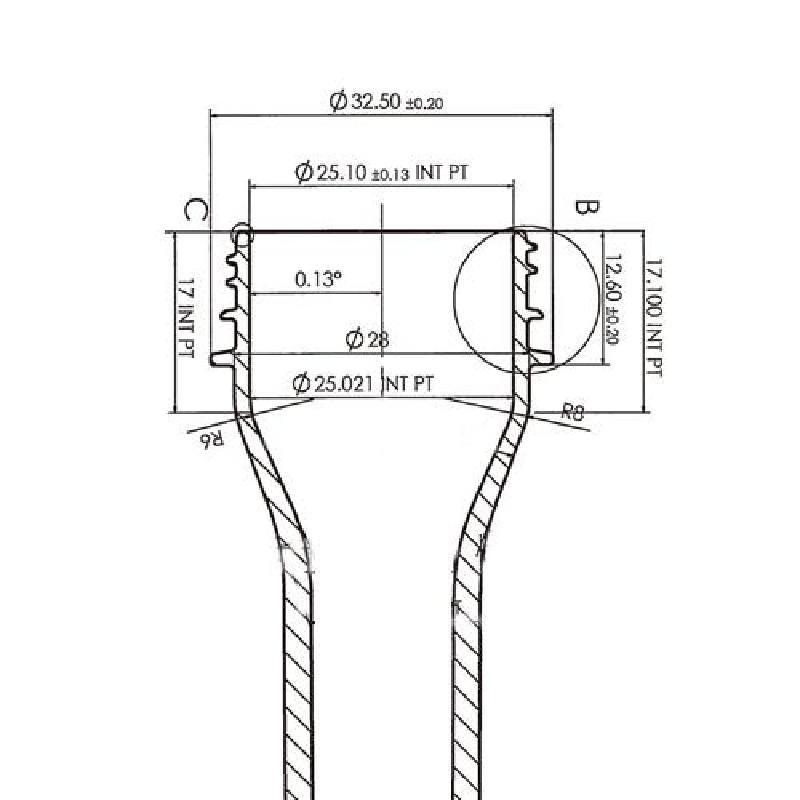 Engineering drawing with dimensions for 29‑25 (2925) lightweight neck PET preform